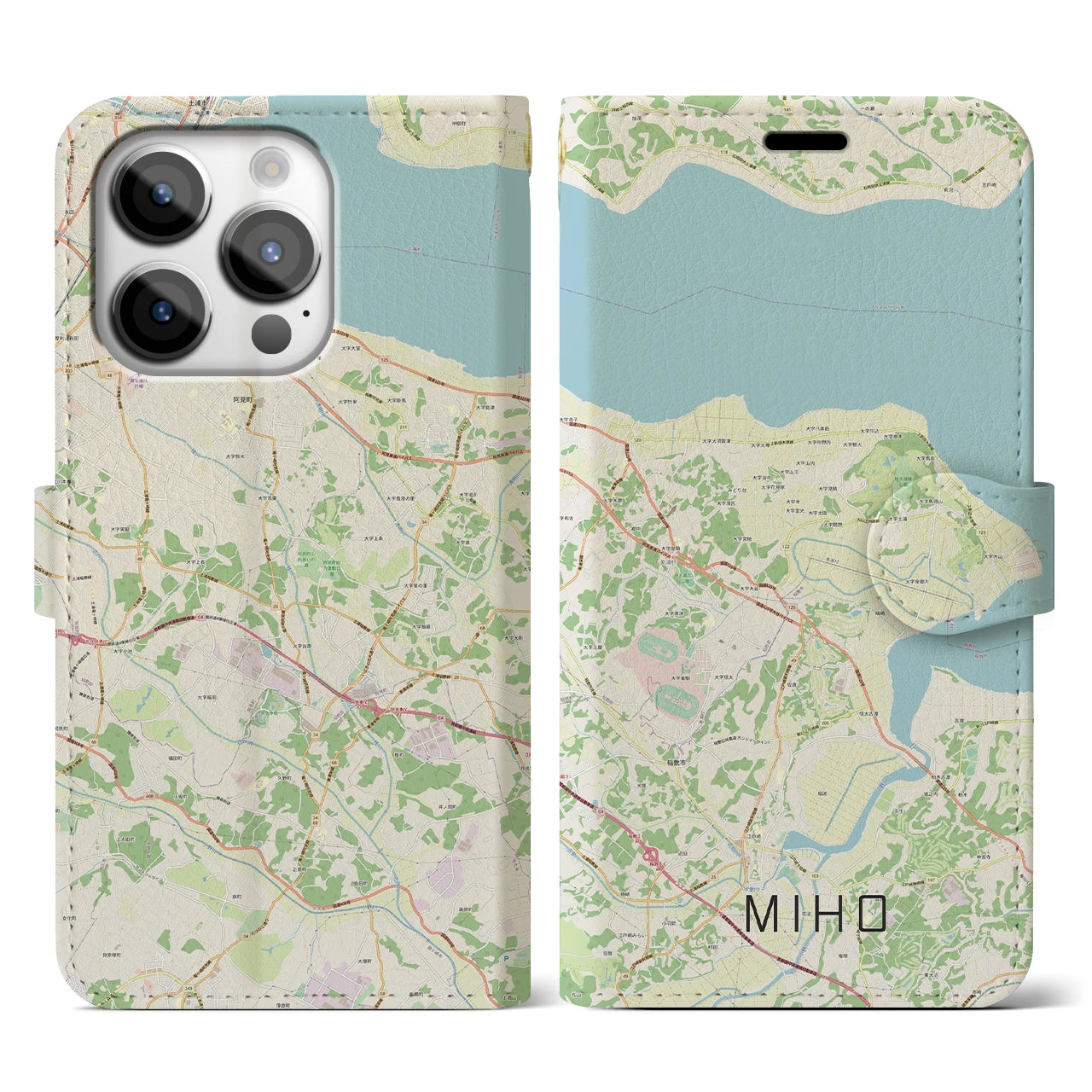 【美浦】地図柄iPhoneケース（手帳両面タイプ・ナチュラル）iPhone 14 Pro 用