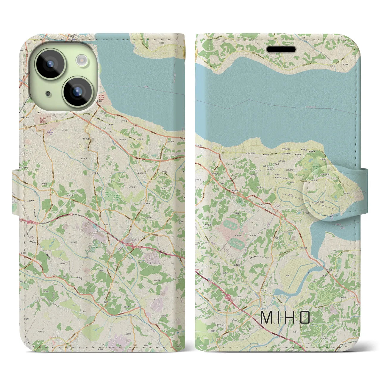 【美浦】地図柄iPhoneケース（手帳両面タイプ・ナチュラル）iPhone 15 用