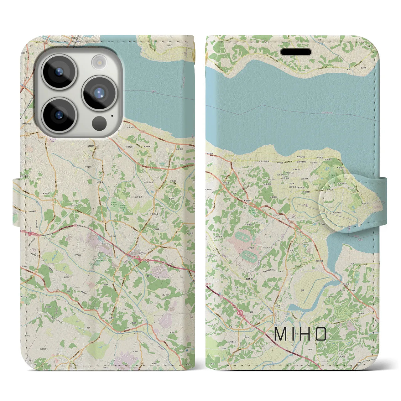【美浦】地図柄iPhoneケース（手帳両面タイプ・ナチュラル）iPhone 15 Pro 用