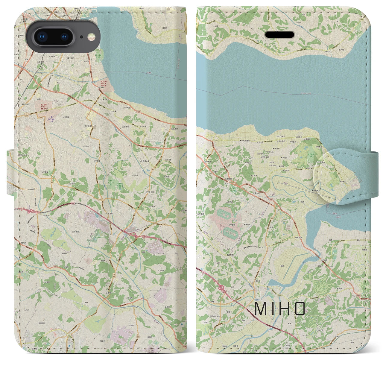 【美浦】地図柄iPhoneケース（手帳両面タイプ・ナチュラル）iPhone 8Plus /7Plus / 6sPlus / 6Plus 用