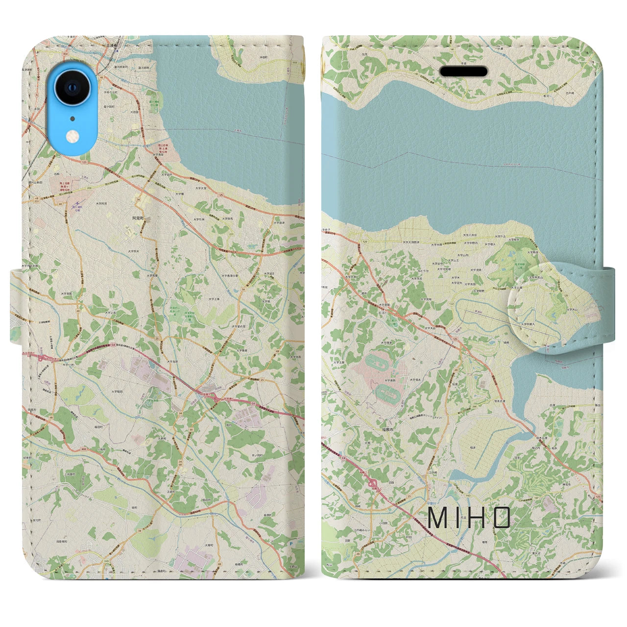 【美浦】地図柄iPhoneケース（手帳両面タイプ・ナチュラル）iPhone XR 用