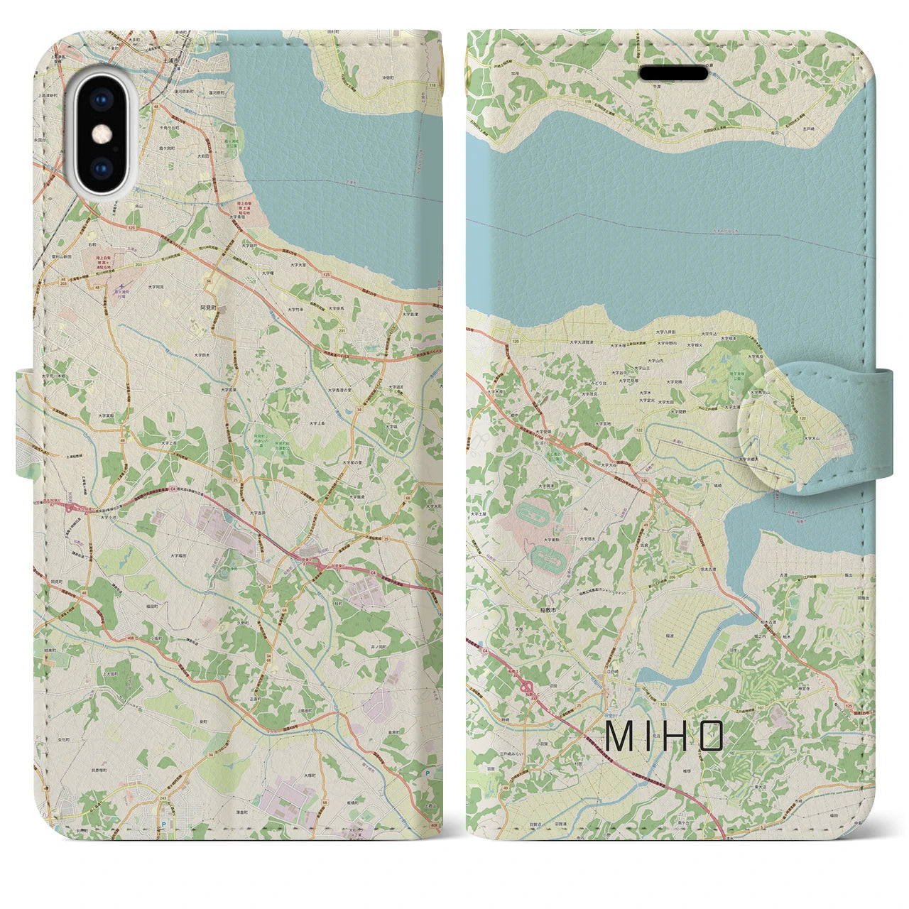 【美浦】地図柄iPhoneケース（手帳両面タイプ・ナチュラル）iPhone XS Max 用