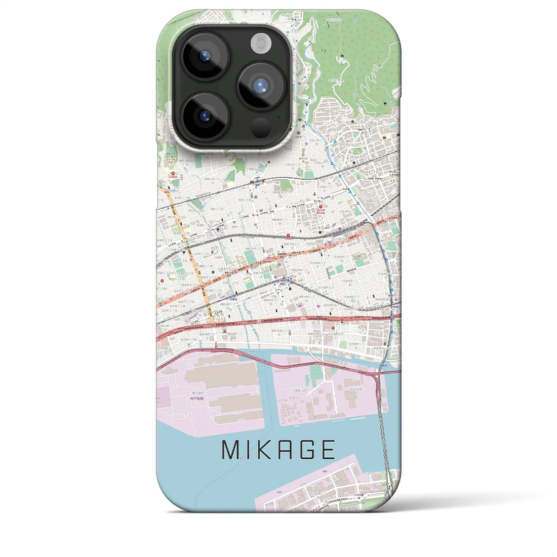 【御影】地図柄iPhoneケース（バックカバータイプ・ナチュラル）iPhone 15 Pro Max 用