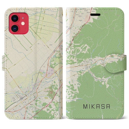 【三笠】地図柄iPhoneケース（手帳両面タイプ・ナチュラル）iPhone 11 用