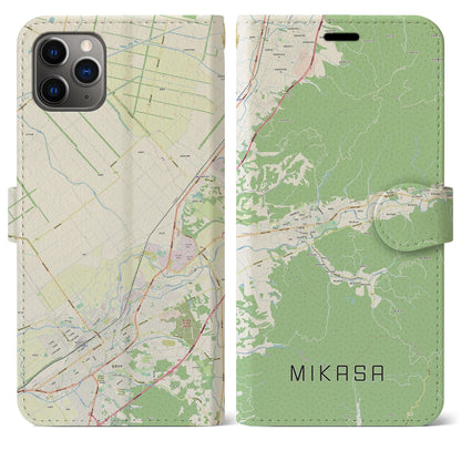 【三笠】地図柄iPhoneケース（手帳両面タイプ・ナチュラル）iPhone 11 Pro Max 用