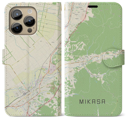 【三笠】地図柄iPhoneケース（手帳両面タイプ・ナチュラル）iPhone 14 Pro Max 用