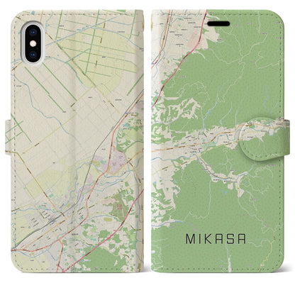 【三笠】地図柄iPhoneケース（手帳両面タイプ・ナチュラル）iPhone XS Max 用