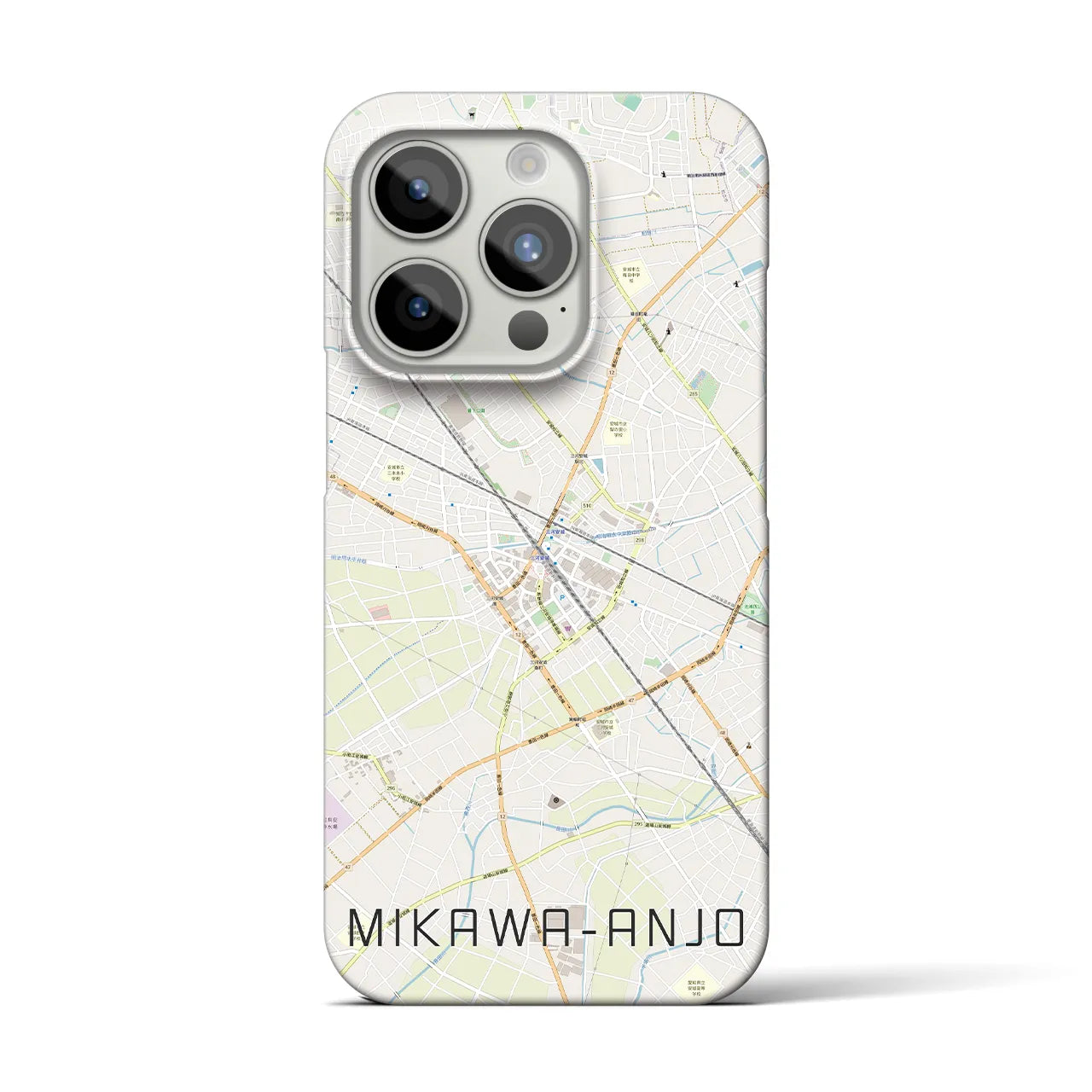 【三河安城】地図柄iPhoneケース（バックカバータイプ・ナチュラル）iPhone 15 Pro 用