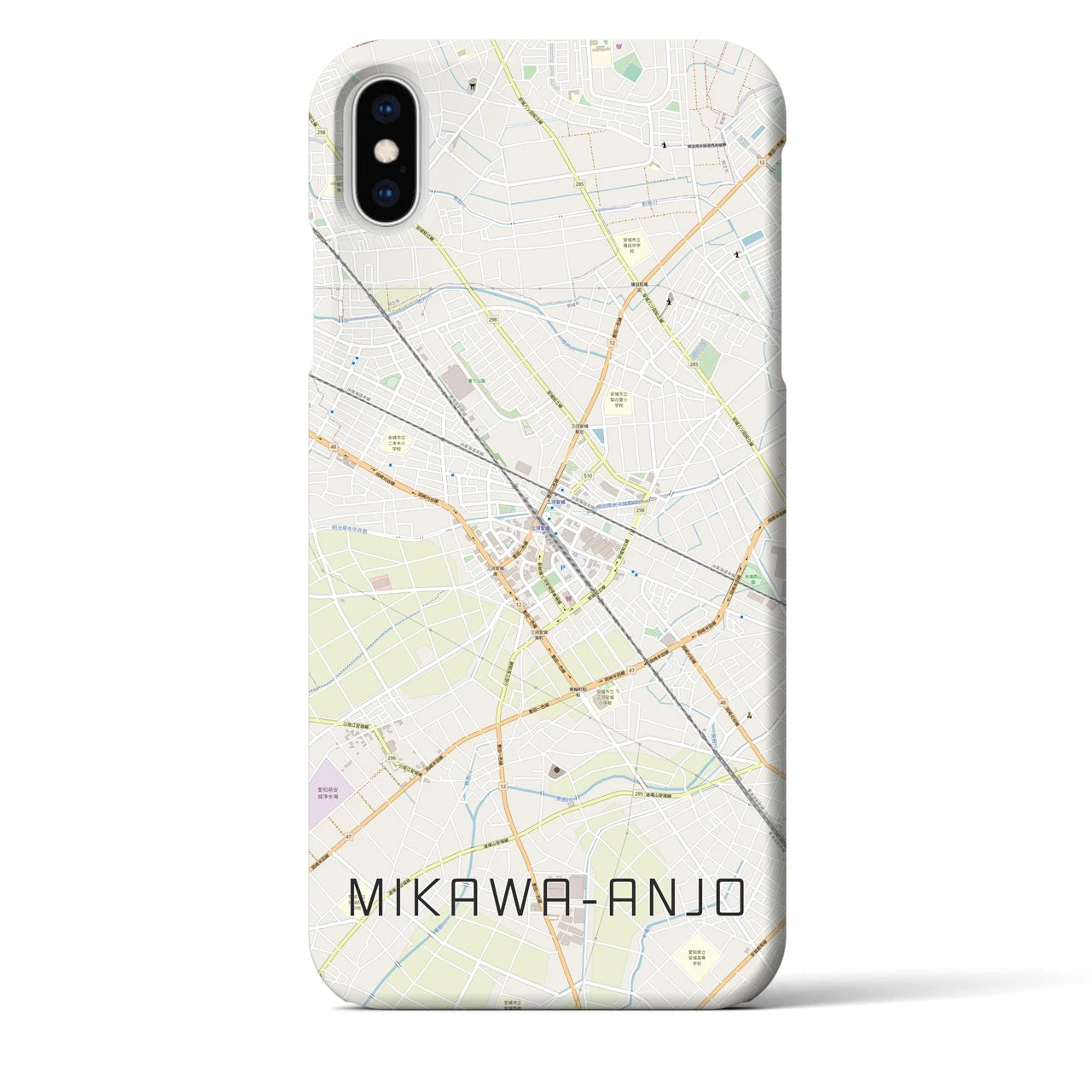 【三河安城】地図柄iPhoneケース（バックカバータイプ・ナチュラル）iPhone XS Max 用
