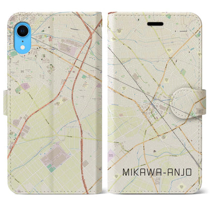 【三河安城（愛知県）】地図柄iPhoneケース（手帳タイプ）ナチュラル・iPhone XR 用