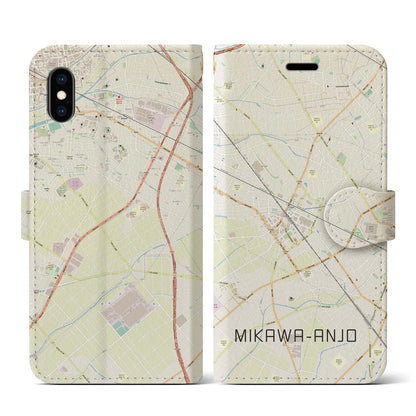 【三河安城（愛知県）】地図柄iPhoneケース（手帳タイプ）ナチュラル・iPhone XS / X 用