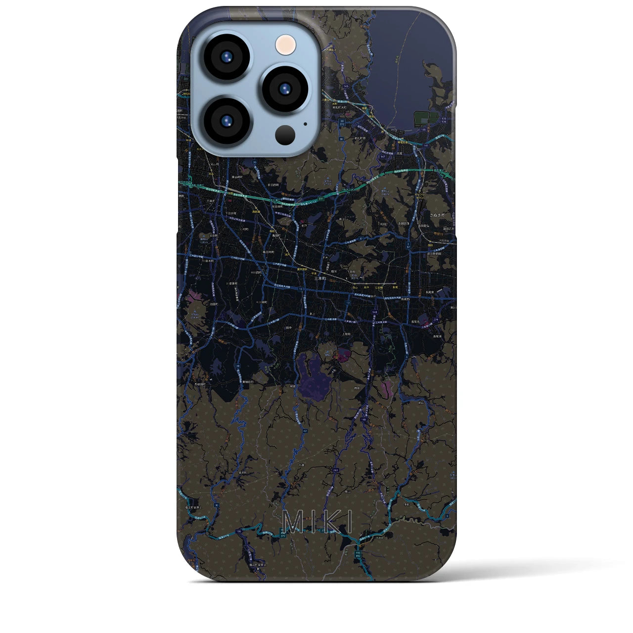 【三木（香川県）】地図柄iPhoneケース（バックカバータイプ・ブラック）iPhone 13 Pro Max 用