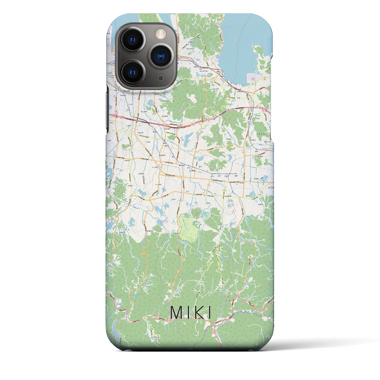 【三木（香川県）】地図柄iPhoneケース（バックカバータイプ・ナチュラル）iPhone 11 Pro Max 用