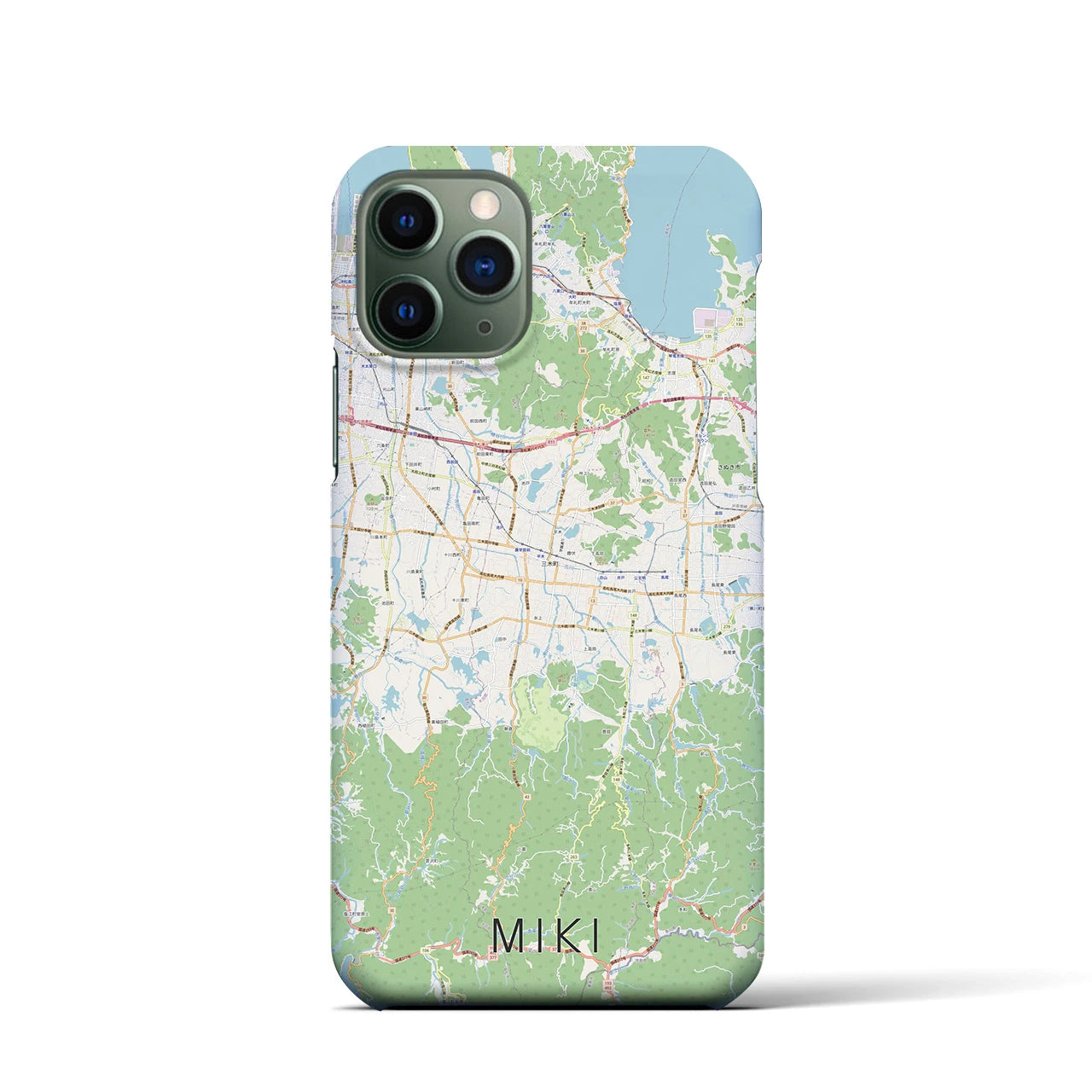 【三木（香川県）】地図柄iPhoneケース（バックカバータイプ・ナチュラル）iPhone 11 Pro 用