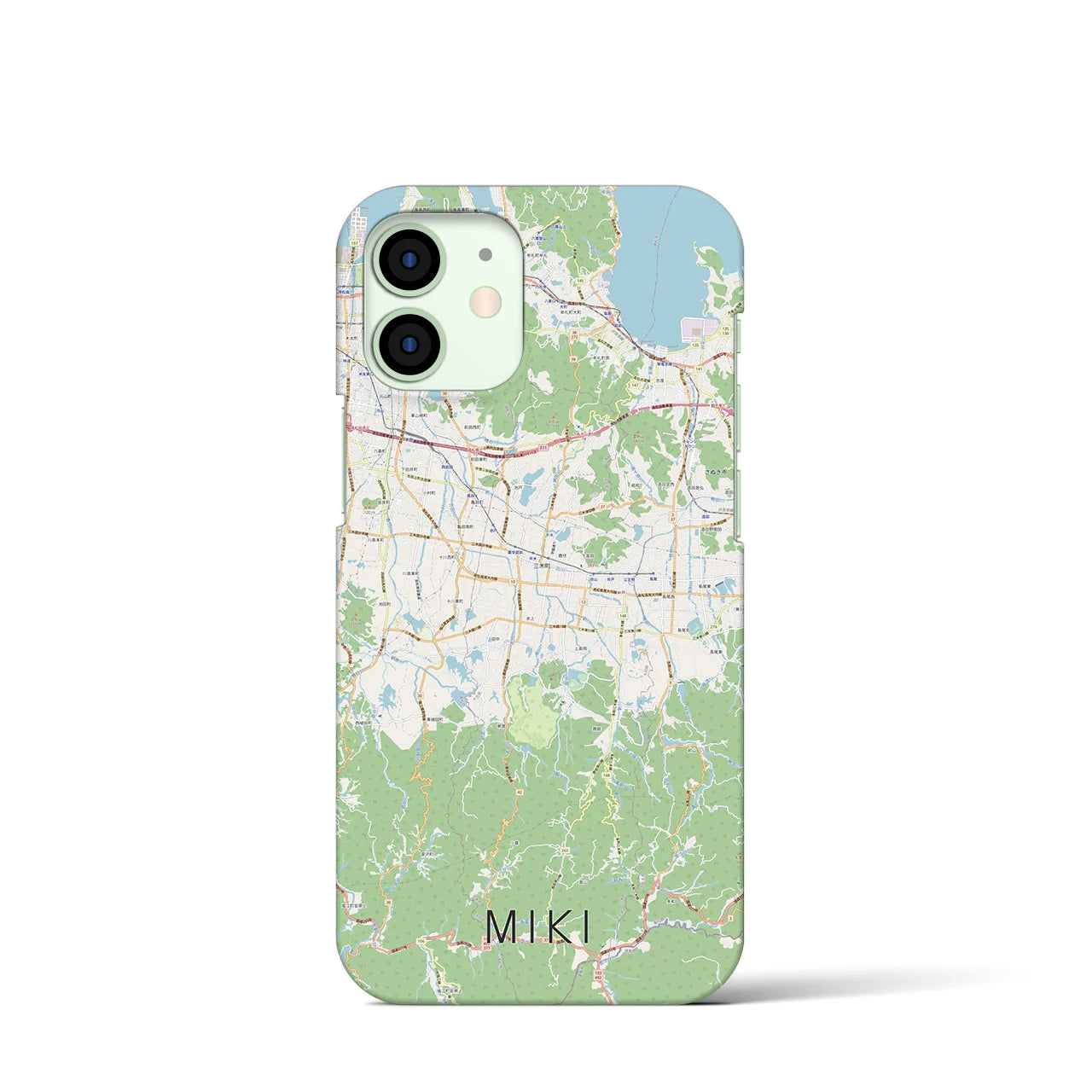【三木（香川県）】地図柄iPhoneケース（バックカバータイプ・ナチュラル）iPhone 12 mini 用