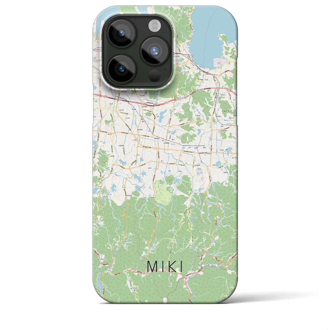 【三木（香川県）】地図柄iPhoneケース（バックカバータイプ・ナチュラル）iPhone 15 Pro Max 用