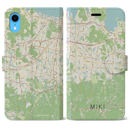 【三木（香川県）】地図柄iPhoneケース（手帳タイプ）ナチュラル・iPhone XR 用