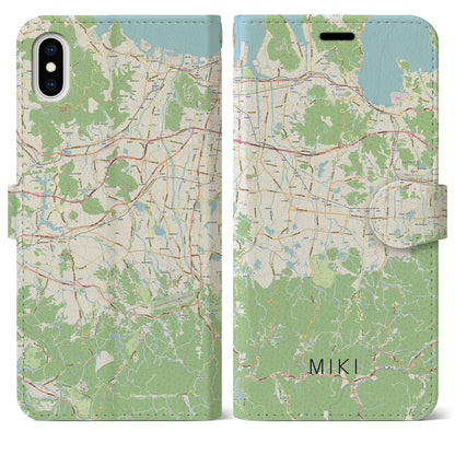 【三木（香川県）】地図柄iPhoneケース（手帳タイプ）ナチュラル・iPhone XS Max 用