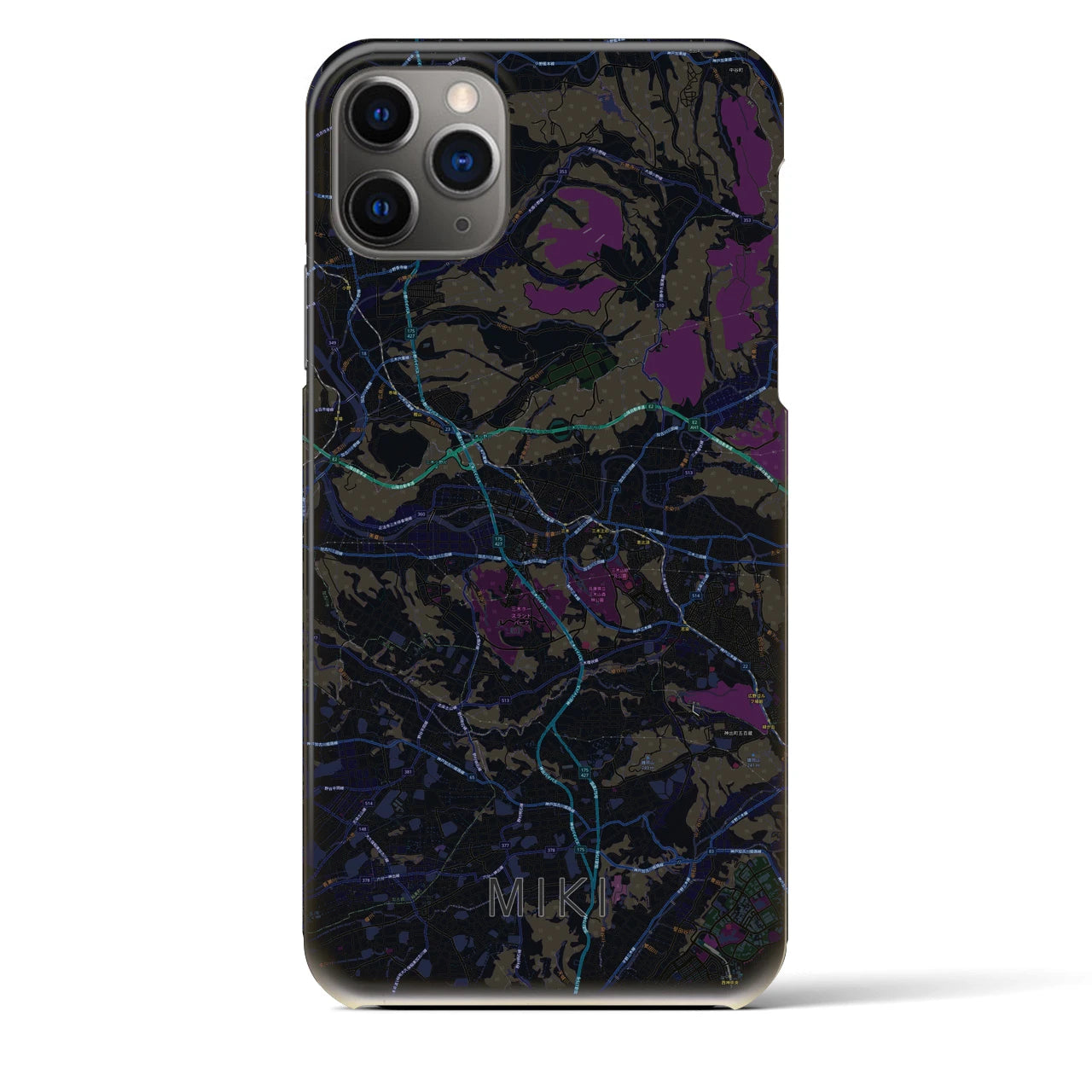 【三木】地図柄iPhoneケース（バックカバータイプ・ブラック）iPhone 11 Pro Max 用