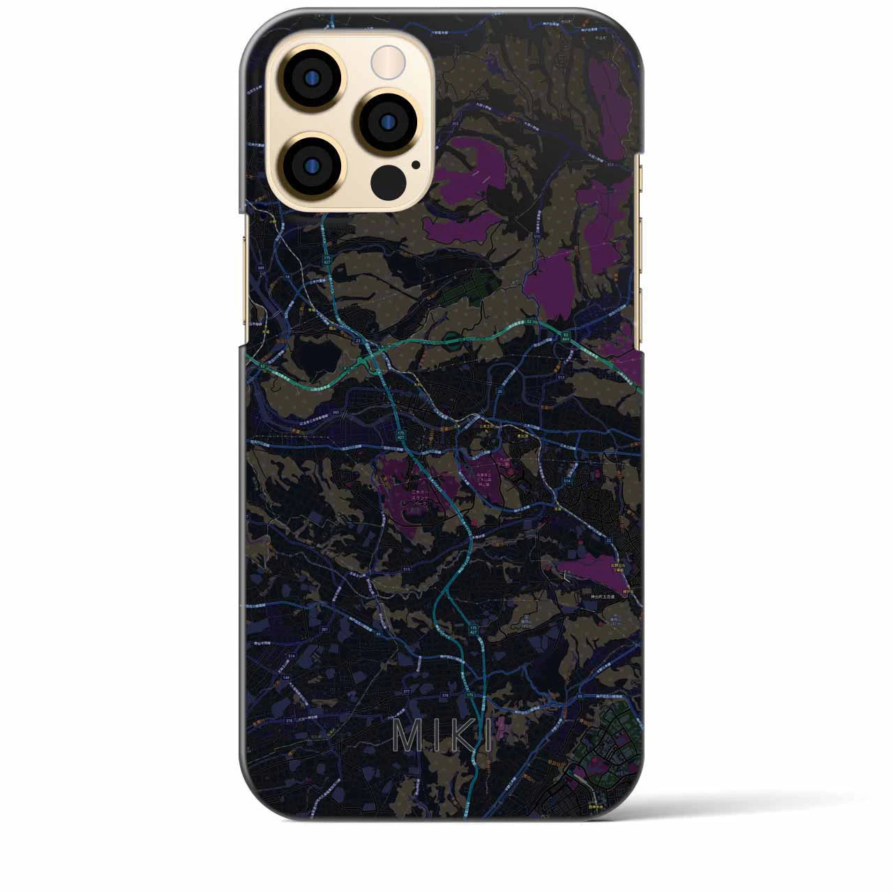 【三木】地図柄iPhoneケース（バックカバータイプ・ブラック）iPhone 12 Pro Max 用