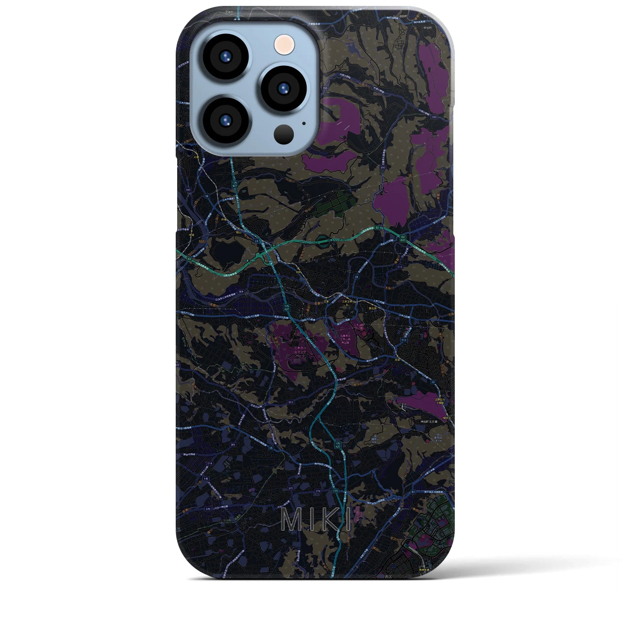 【三木】地図柄iPhoneケース（バックカバータイプ・ブラック）iPhone 13 Pro Max 用