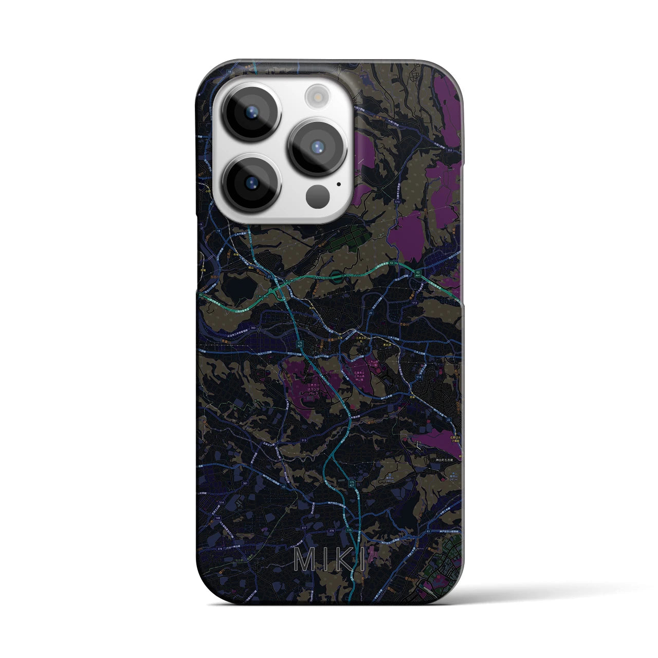 【三木】地図柄iPhoneケース（バックカバータイプ・ブラック）iPhone 14 Pro 用
