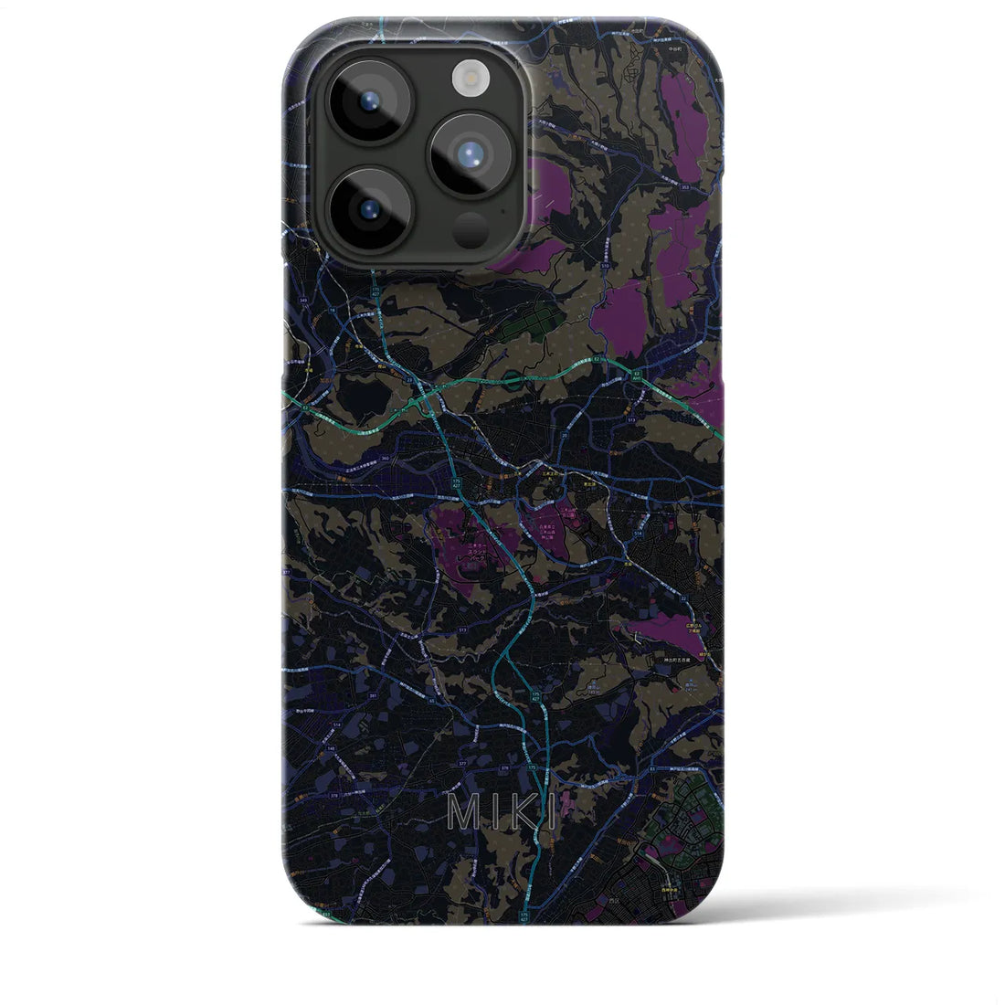 【三木】地図柄iPhoneケース（バックカバータイプ・ブラック）iPhone 15 Pro Max 用