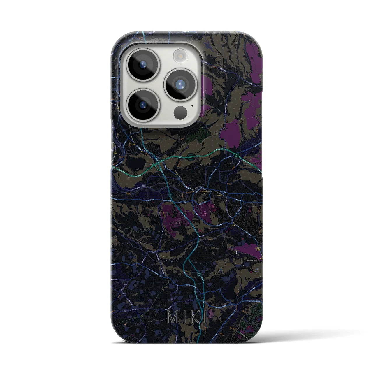 【三木】地図柄iPhoneケース（バックカバータイプ・ブラック）iPhone 15 Pro 用