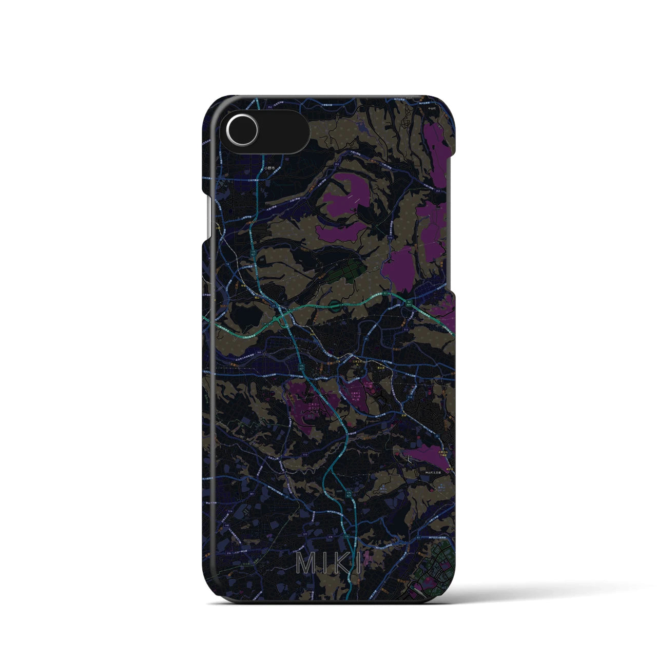 【三木】地図柄iPhoneケース（バックカバータイプ・ブラック）iPhone SE（第3 / 第2世代） / 8 / 7 / 6s / 6 用