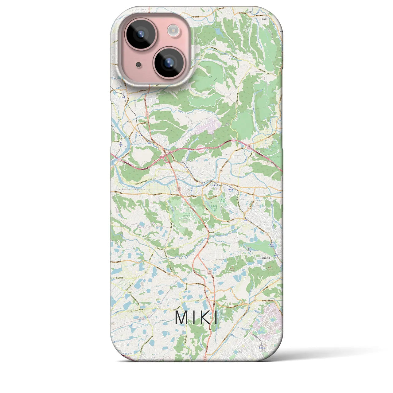 【三木】地図柄iPhoneケース（バックカバータイプ・ナチュラル）iPhone 15 Plus 用