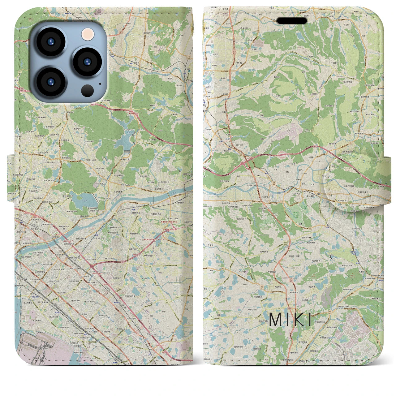 【三木】地図柄iPhoneケース（手帳両面タイプ・ナチュラル）iPhone 13 Pro Max 用