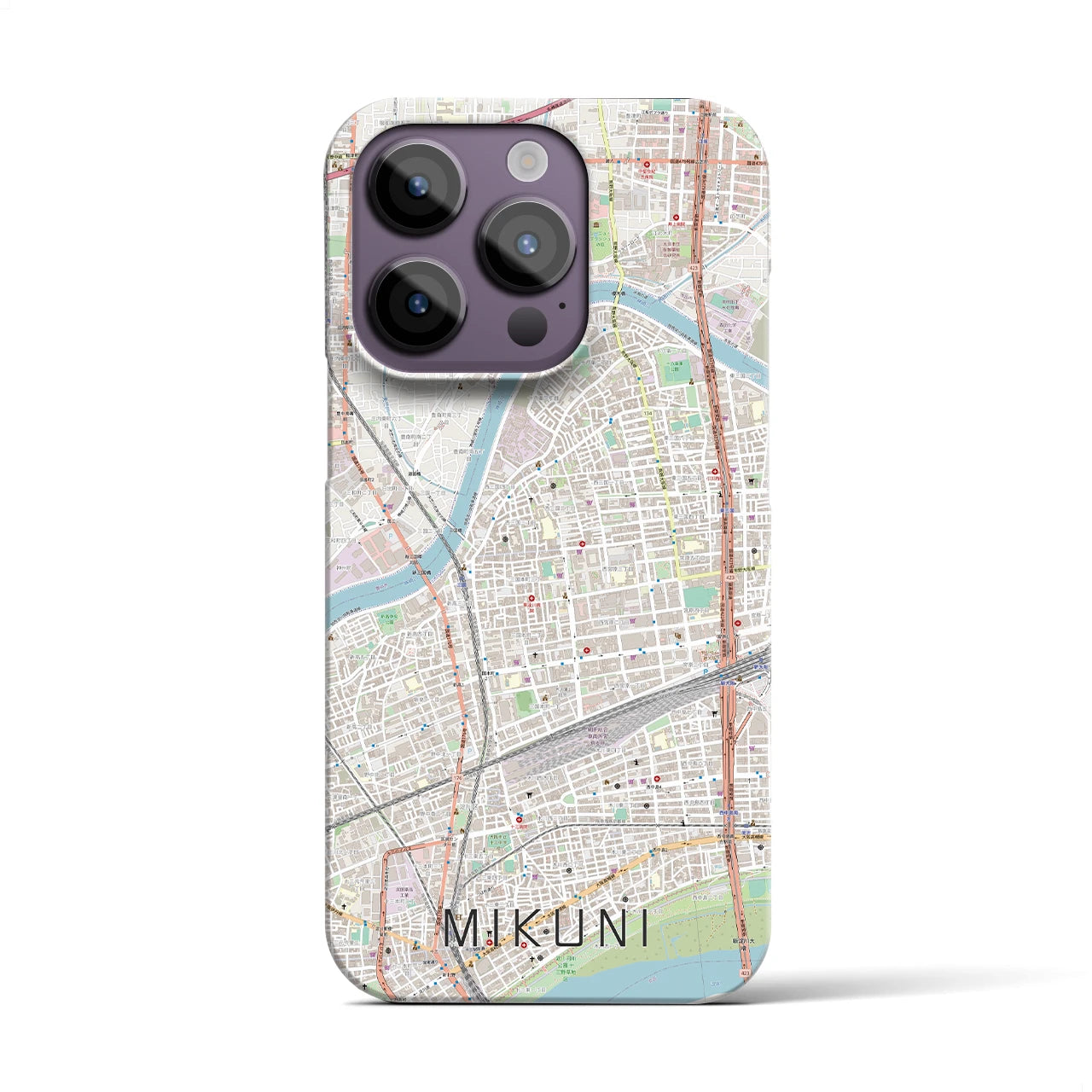 【三国（大阪府）】地図柄iPhoneケース（バックカバータイプ・ナチュラル）iPhone 14 Pro 用