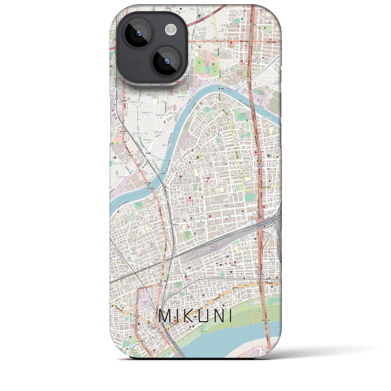 【三国（大阪府）】地図柄iPhoneケース（バックカバータイプ・ナチュラル）iPhone 14 Plus 用