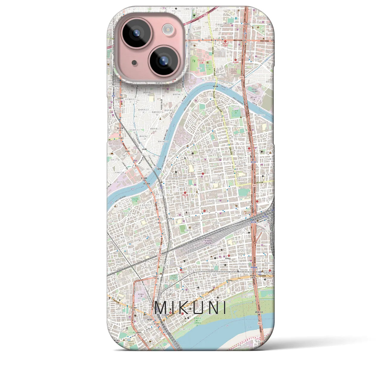 【三国（大阪府）】地図柄iPhoneケース（バックカバータイプ・ナチュラル）iPhone 15 Plus 用