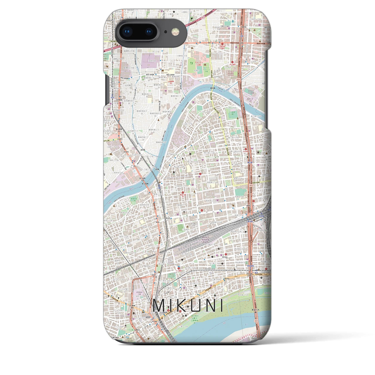 【三国（大阪府）】地図柄iPhoneケース（バックカバータイプ・ナチュラル）iPhone 8Plus /7Plus / 6sPlus / 6Plus 用