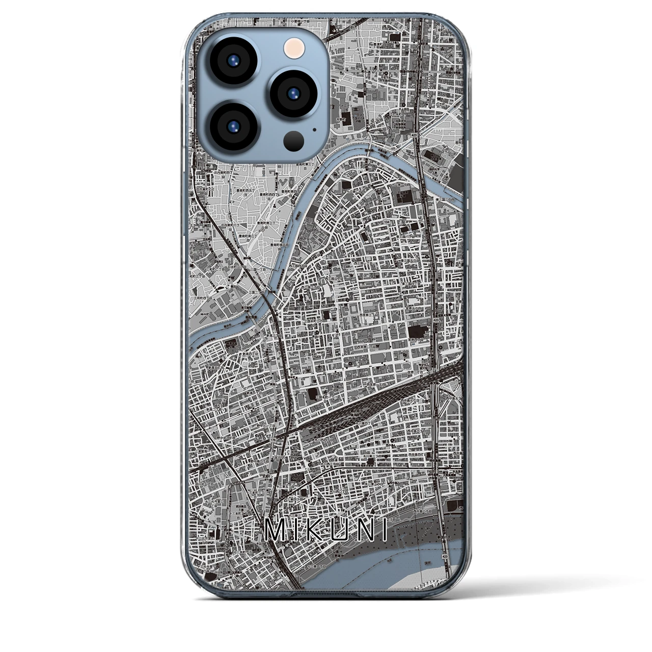 【三国（大阪府）】地図柄iPhoneケース（クリアタイプ・モノトーン）iPhone 13 Pro Max 用