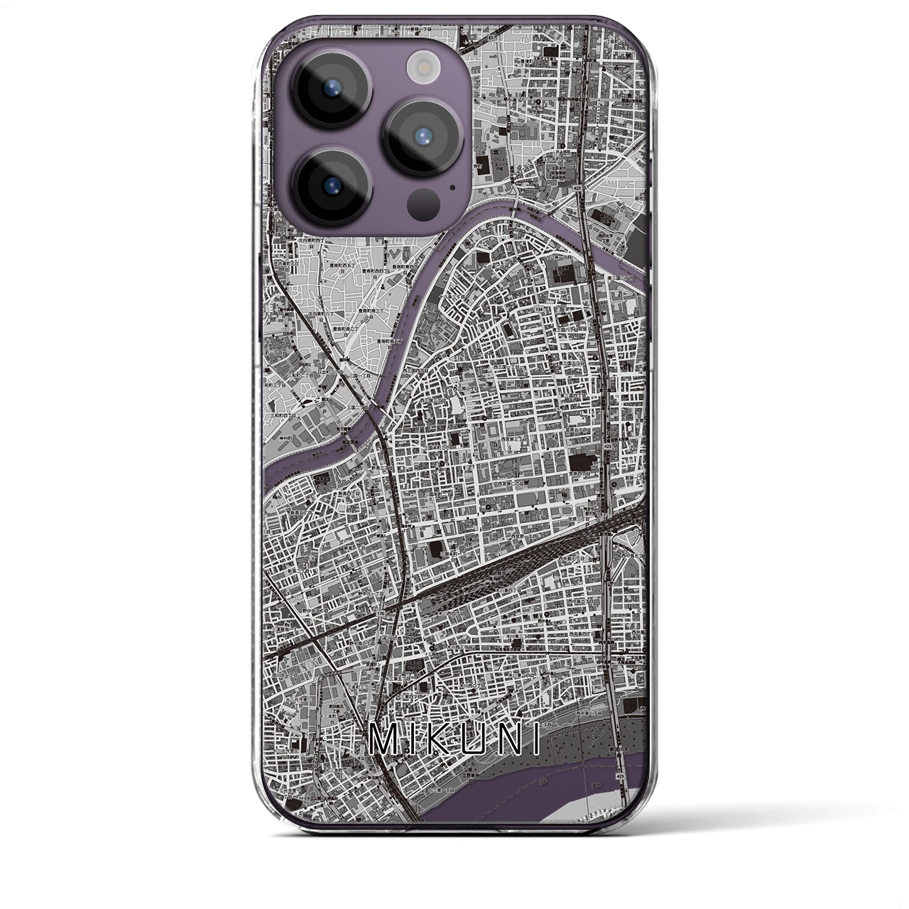 【三国（大阪府）】地図柄iPhoneケース（クリアタイプ・モノトーン）iPhone 14 Pro Max 用