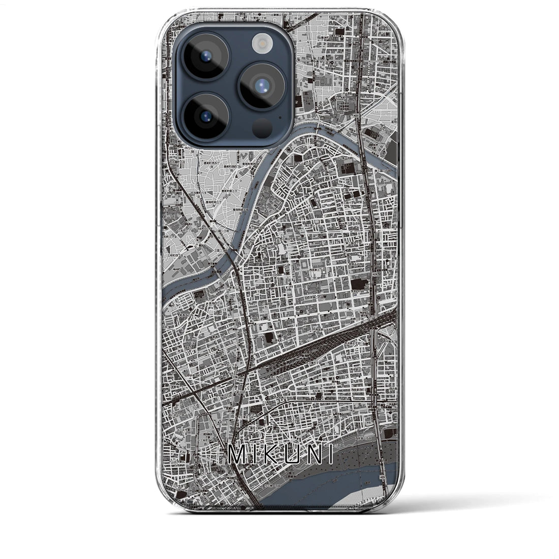 【三国（大阪府）】地図柄iPhoneケース（クリアタイプ・モノトーン）iPhone 15 Pro Max 用