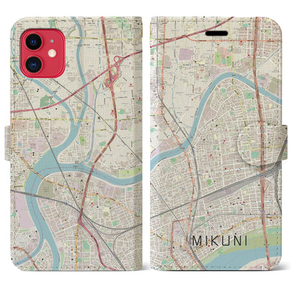 【三国（大阪府）】地図柄iPhoneケース（手帳タイプ）ナチュラル・iPhone 11 用