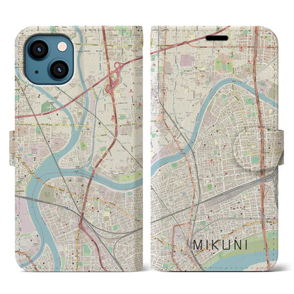 【三国（大阪府）】地図柄iPhoneケース（手帳タイプ）ナチュラル・iPhone 13 用