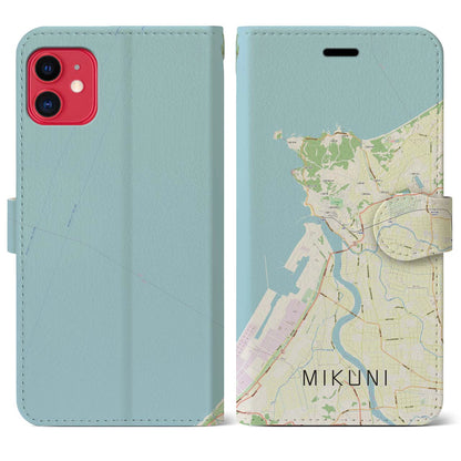 【三国（福井県）】地図柄iPhoneケース（手帳タイプ）ナチュラル・iPhone 11 用