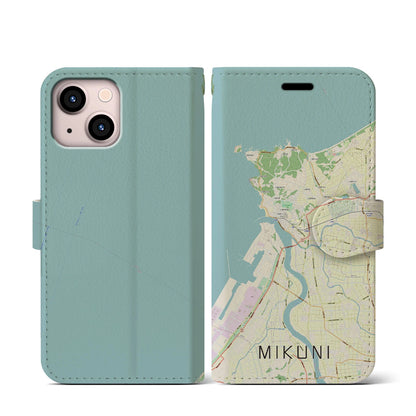 【三国（福井県）】地図柄iPhoneケース（手帳タイプ）ナチュラル・iPhone 13 mini 用