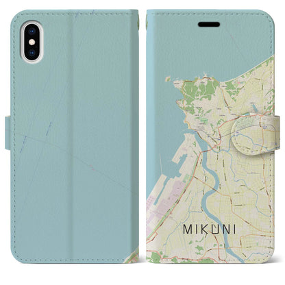 【三国（福井県）】地図柄iPhoneケース（手帳タイプ）ナチュラル・iPhone XS Max 用