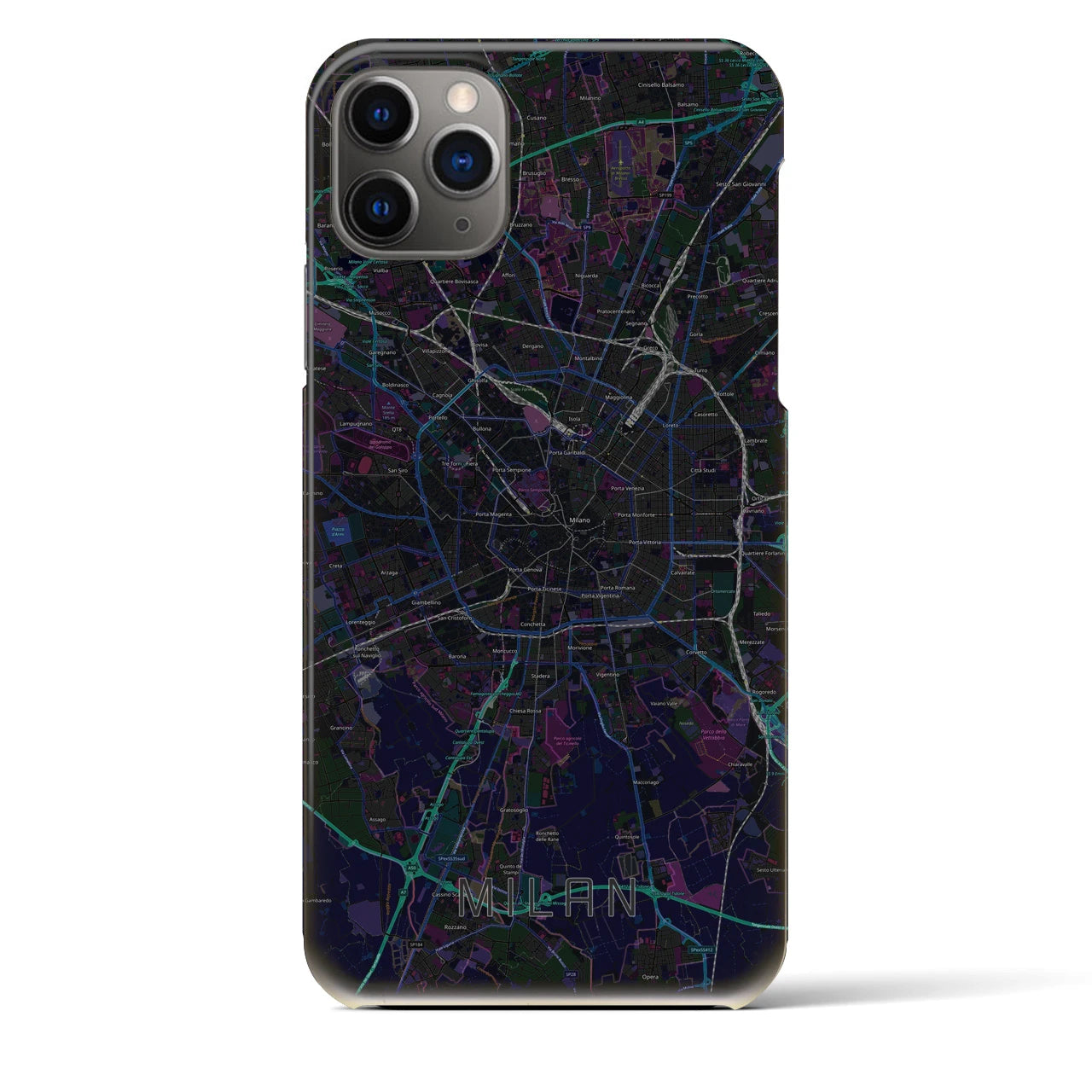 【ミラノ】地図柄iPhoneケース（バックカバータイプ・ブラック）iPhone 11 Pro Max 用