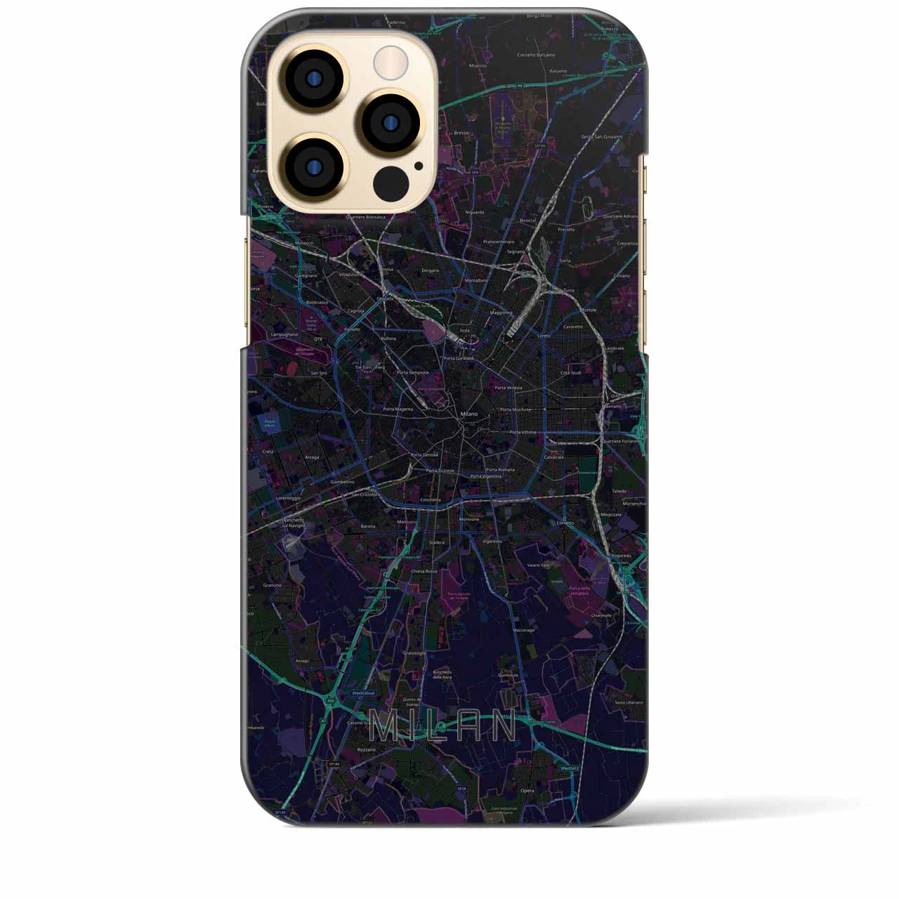 【ミラノ】地図柄iPhoneケース（バックカバータイプ・ブラック）iPhone 12 Pro Max 用