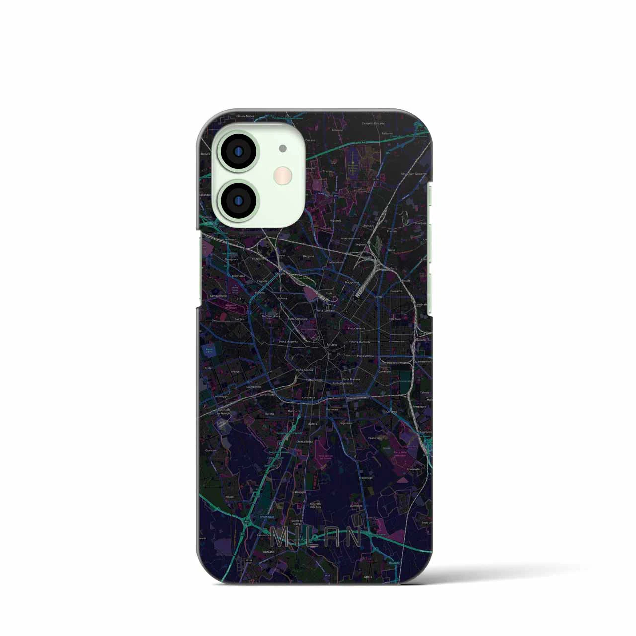 【ミラノ】地図柄iPhoneケース（バックカバータイプ・ブラック）iPhone 12 mini 用
