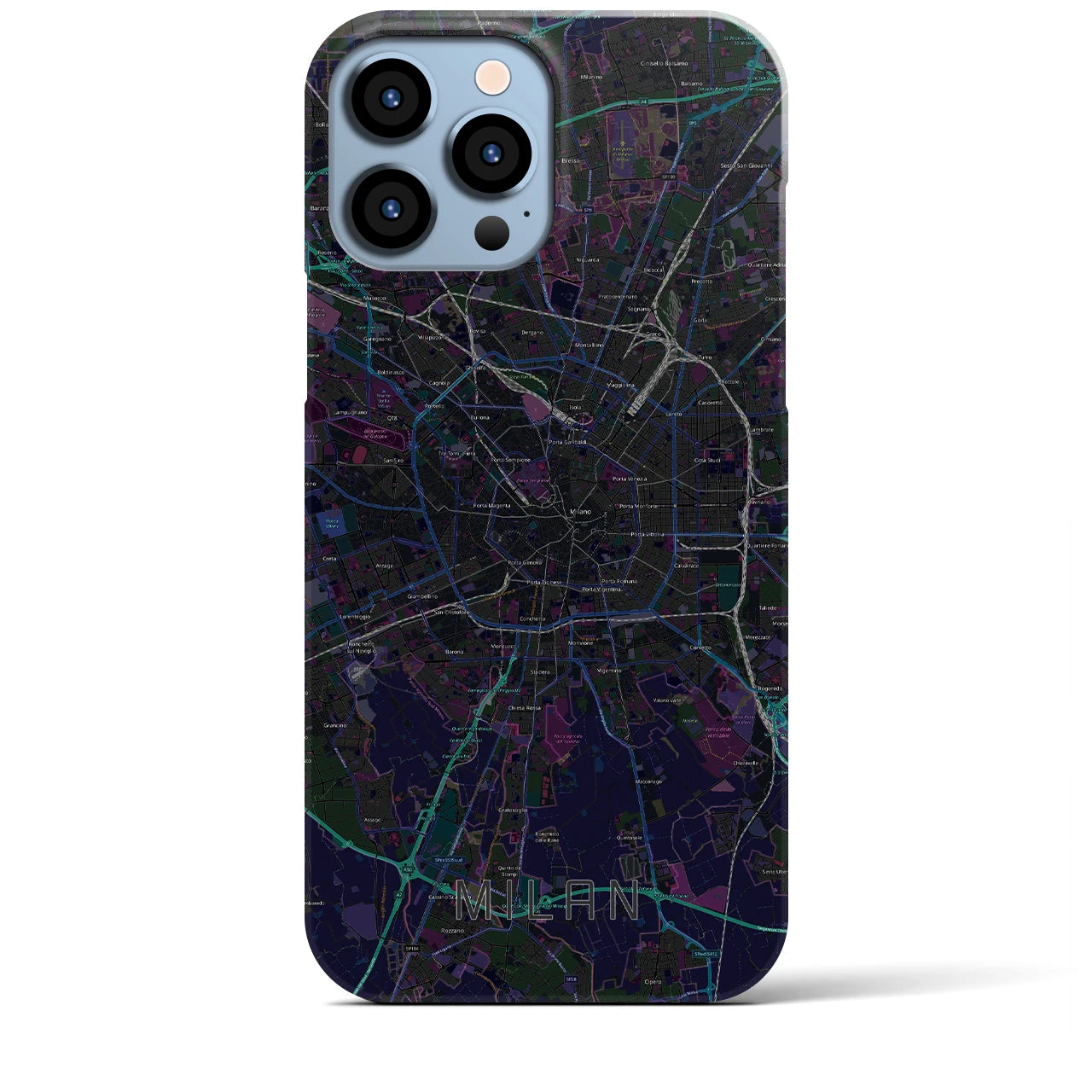 【ミラノ】地図柄iPhoneケース（バックカバータイプ・ブラック）iPhone 13 Pro Max 用
