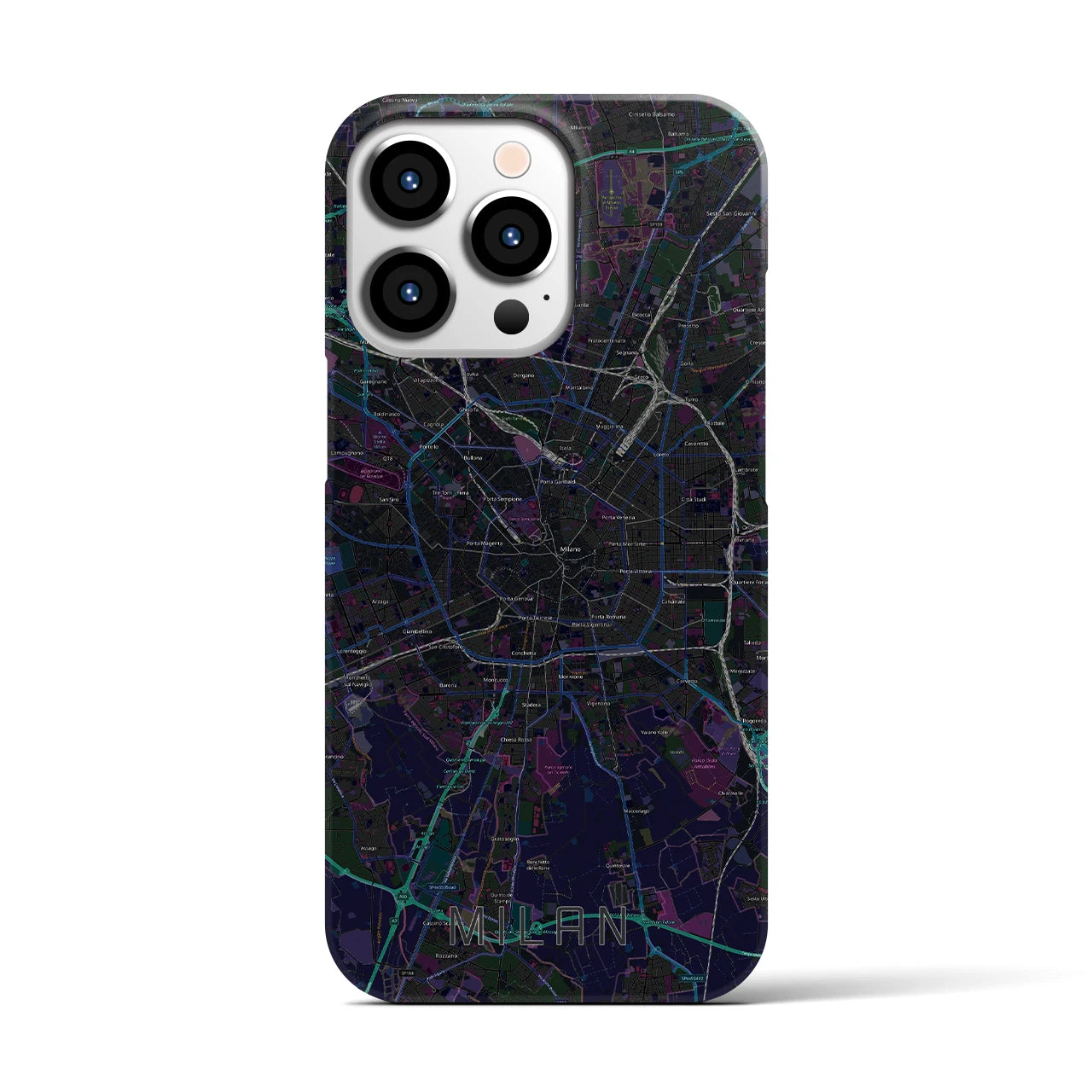 【ミラノ】地図柄iPhoneケース（バックカバータイプ・ブラック）iPhone 13 Pro 用