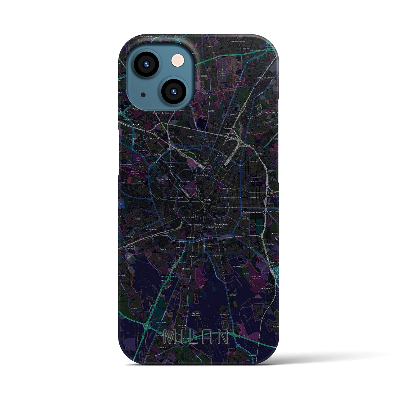 【ミラノ】地図柄iPhoneケース（バックカバータイプ・ブラック）iPhone 13 用