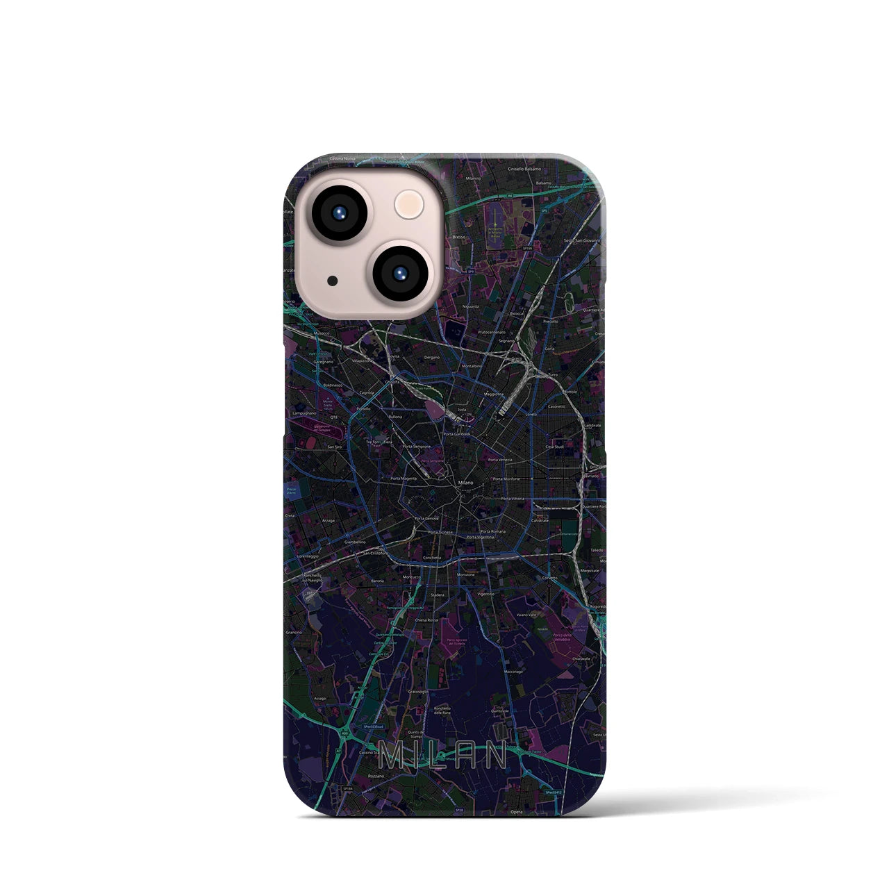 【ミラノ】地図柄iPhoneケース（バックカバータイプ・ブラック）iPhone 13 mini 用